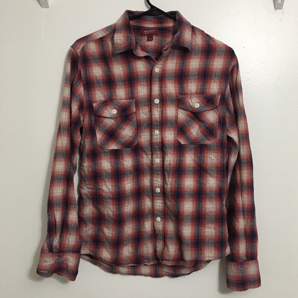 Pink/orange plaid flannel shirt